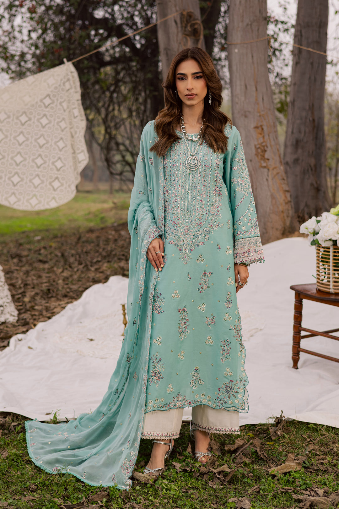 Emerald Toska 3Pc - Festive Embroidered Lawn