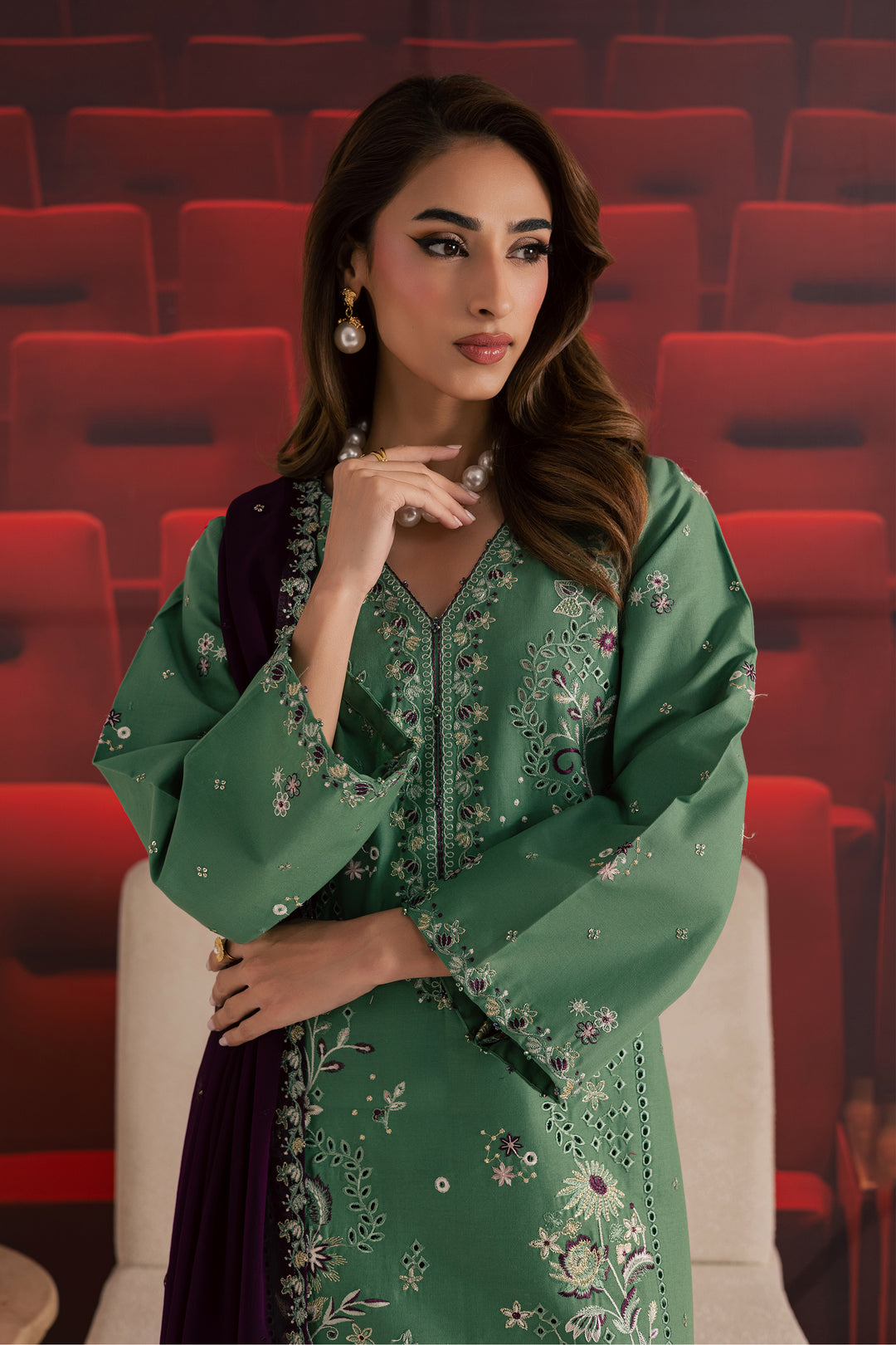 Green Spruce 3Pc - Embroidered Khaddar Dress