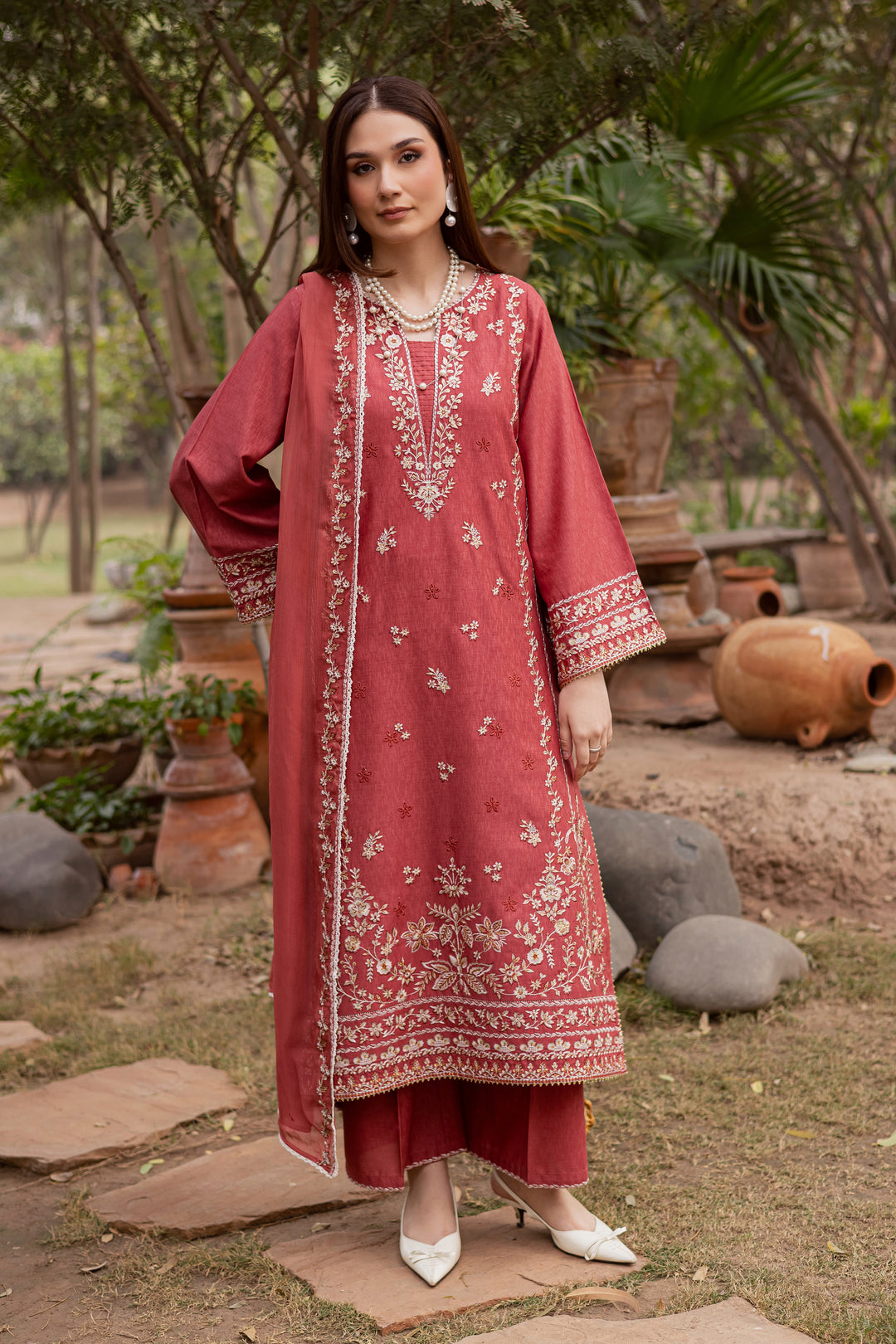 Red Carrot 3Pc - Embroidered Festive Pret