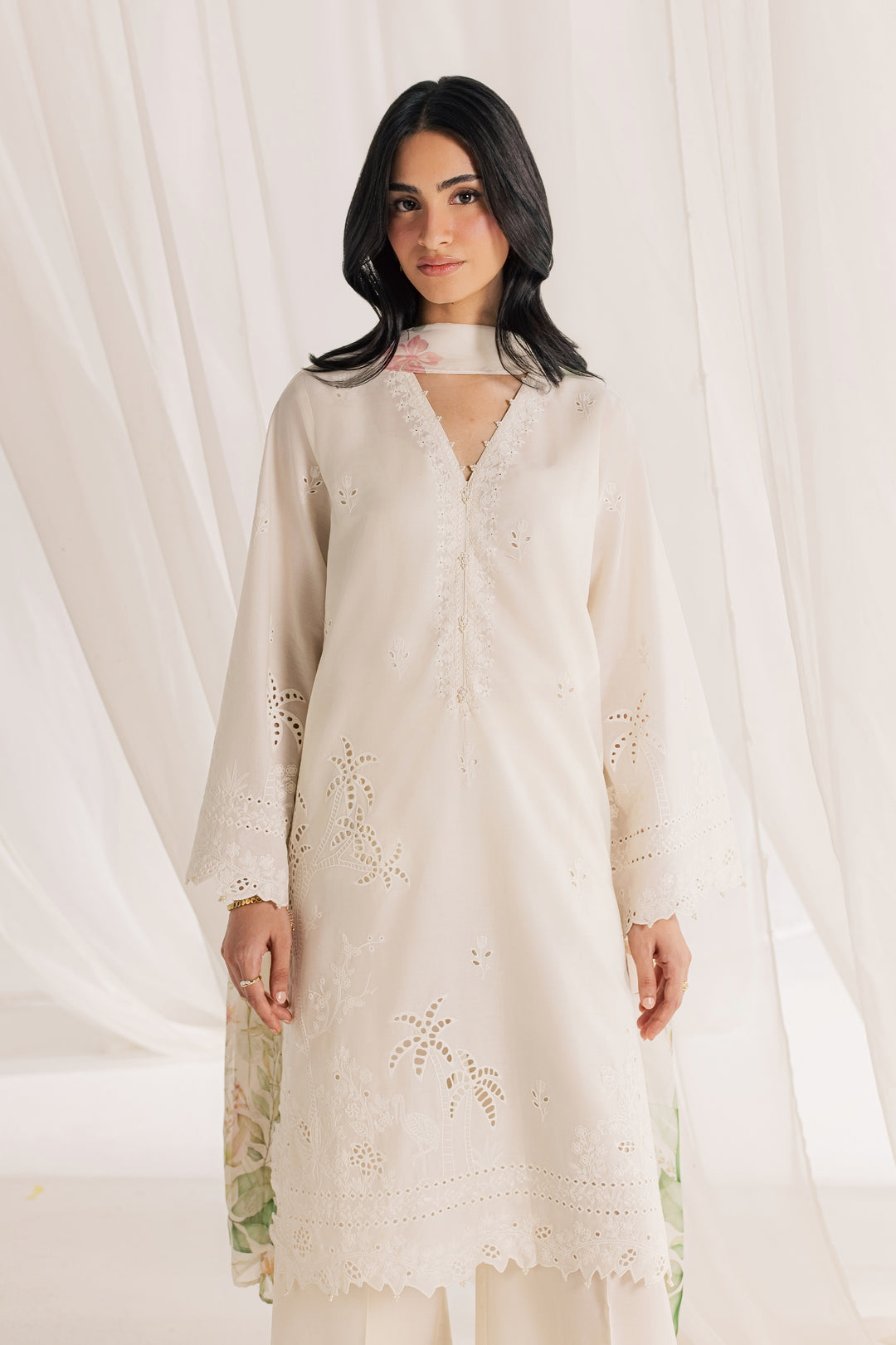 Izel Swan 3Pc - Embroidered Lawn Dress