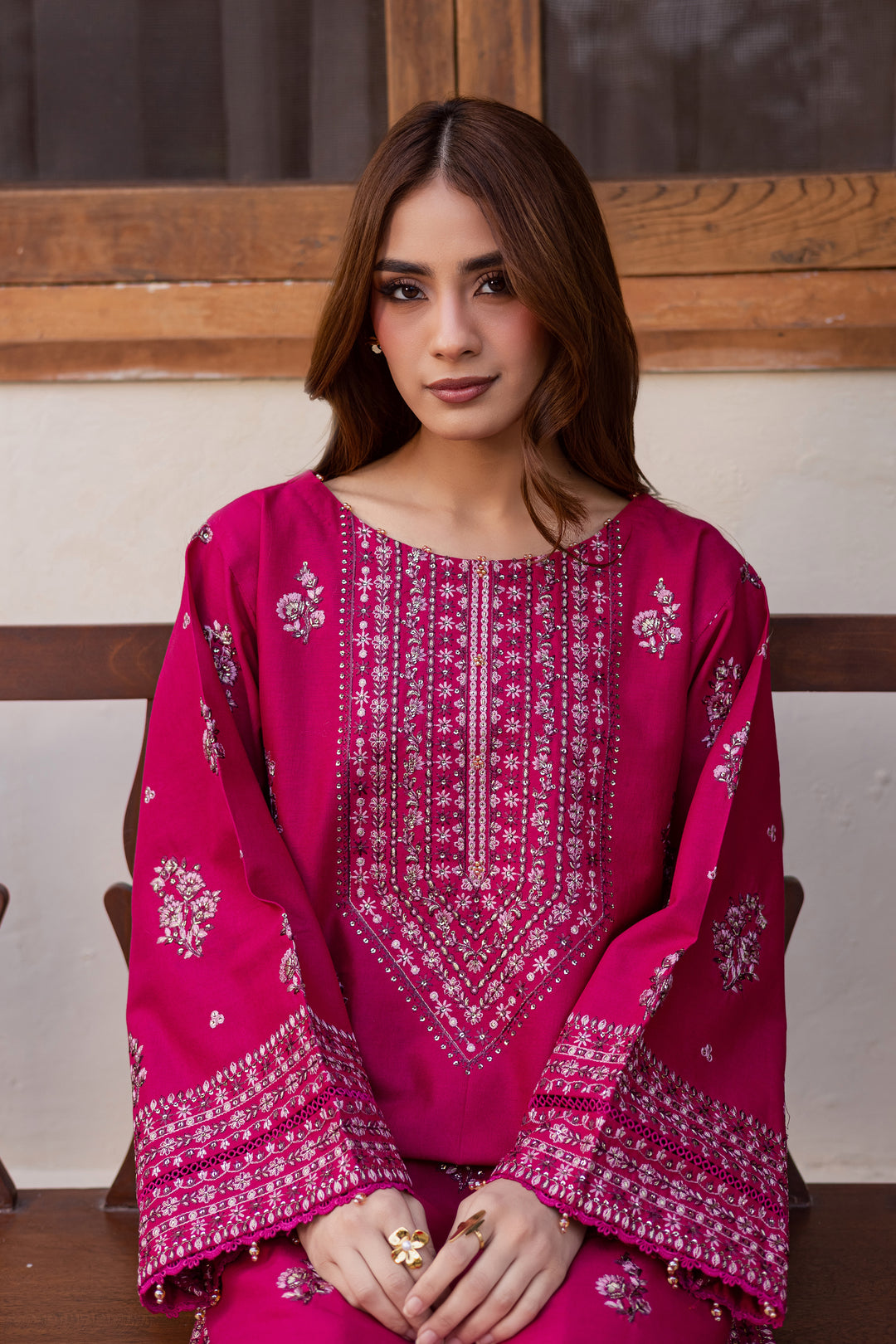 Jahan ara 2Pc - Embroidered Khaddar Dress