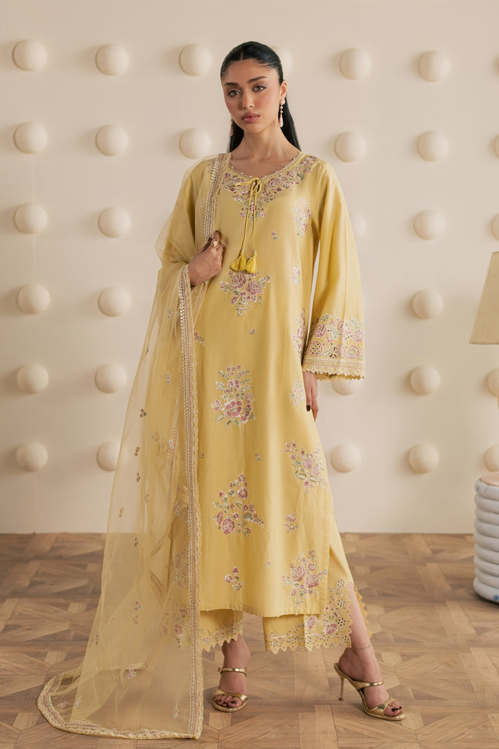 Yellow Adina 3Pc - Embroidered Cambric Pret