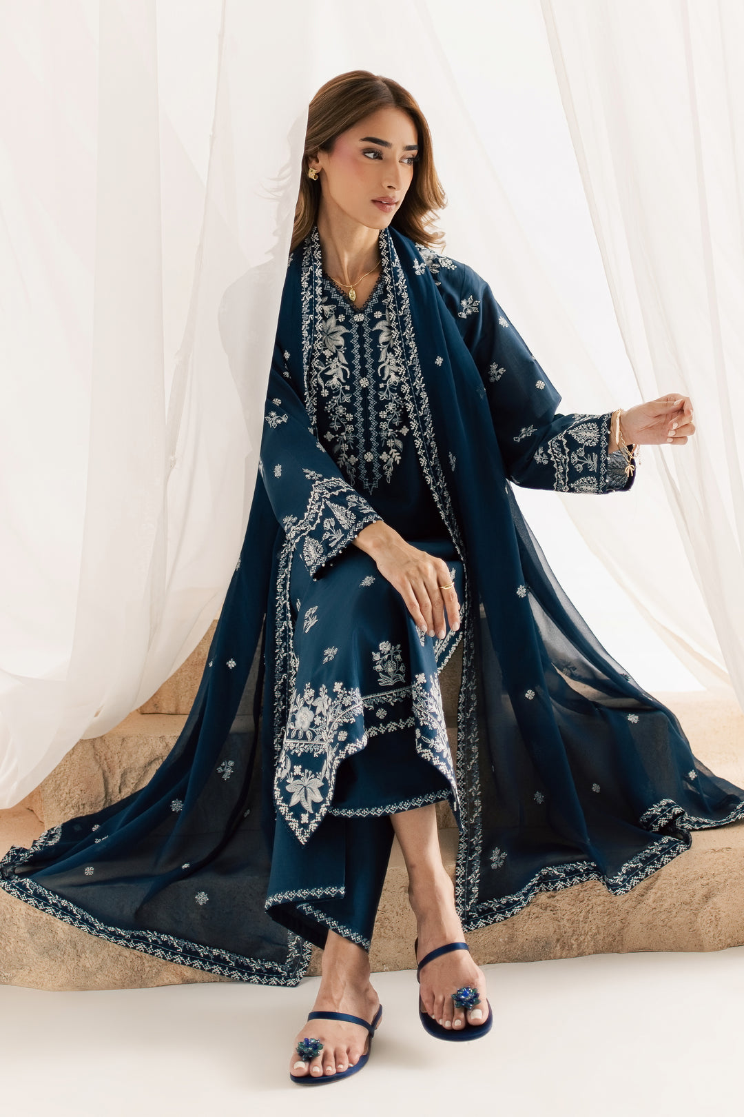 Esaam 3Pc - Embroidered Lawn Dress