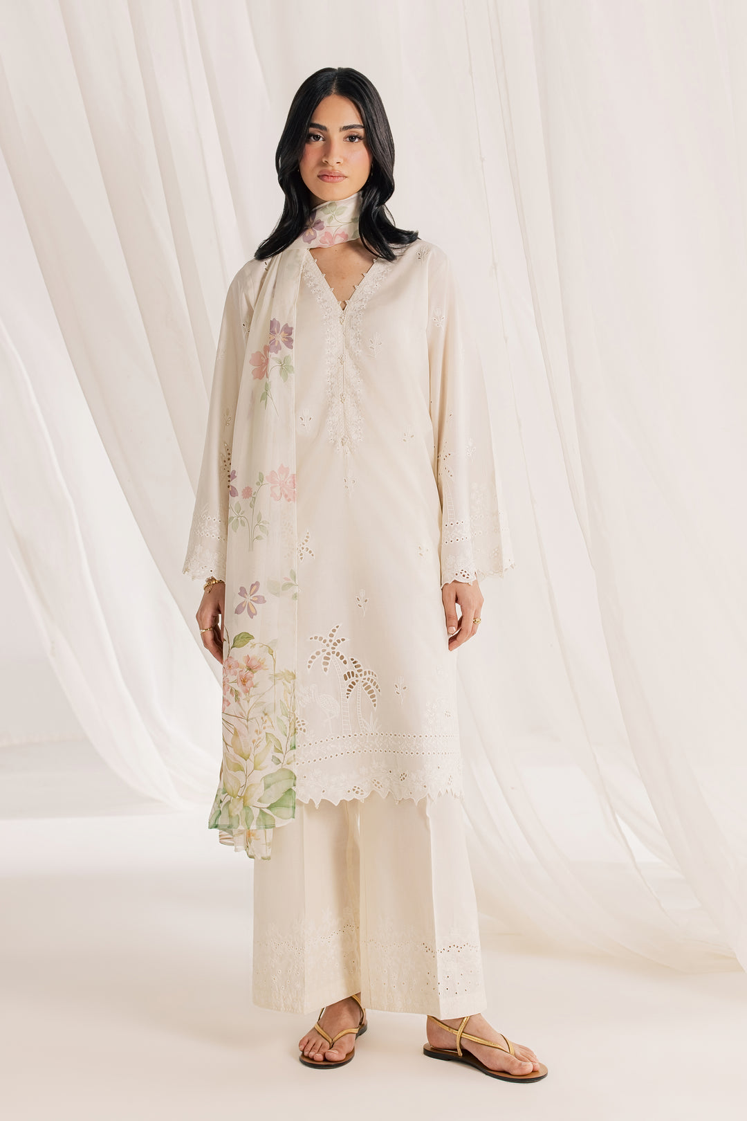 Izel Swan 3Pc - Embroidered Lawn Dress