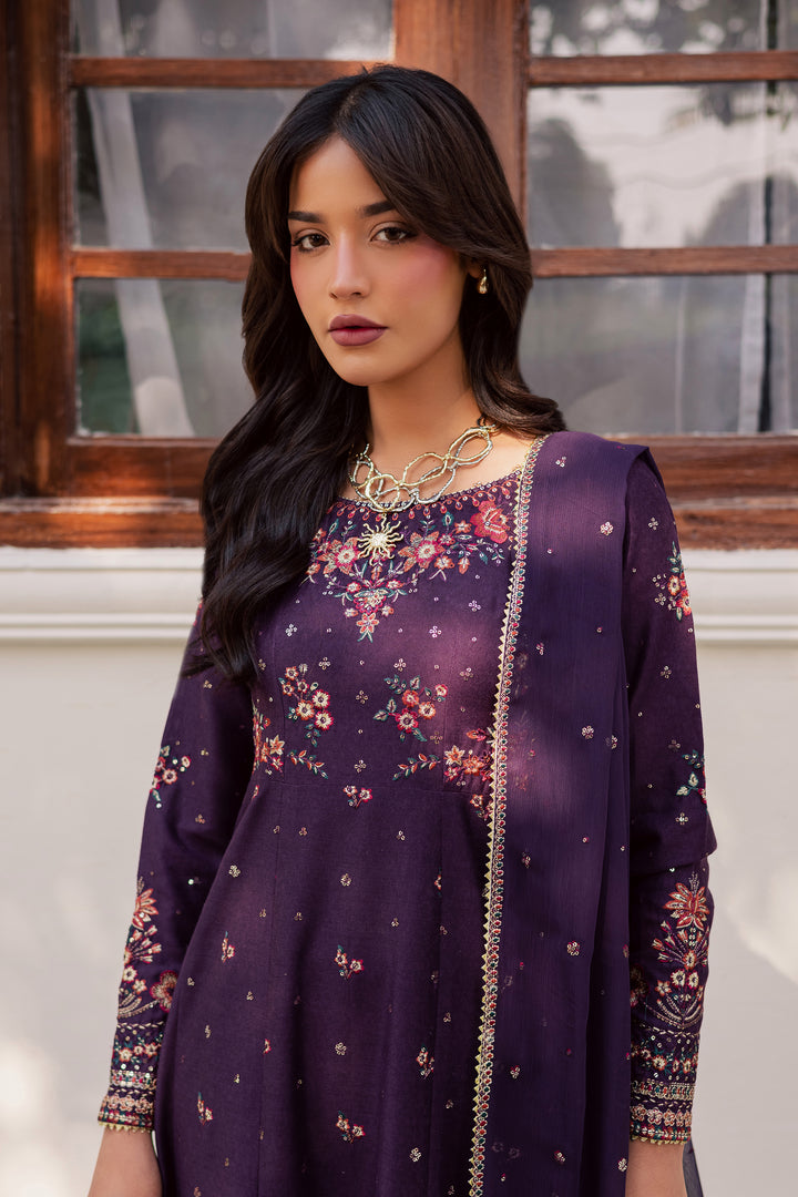 Purple Berry 3Pc - Embroidered Karandi Dress