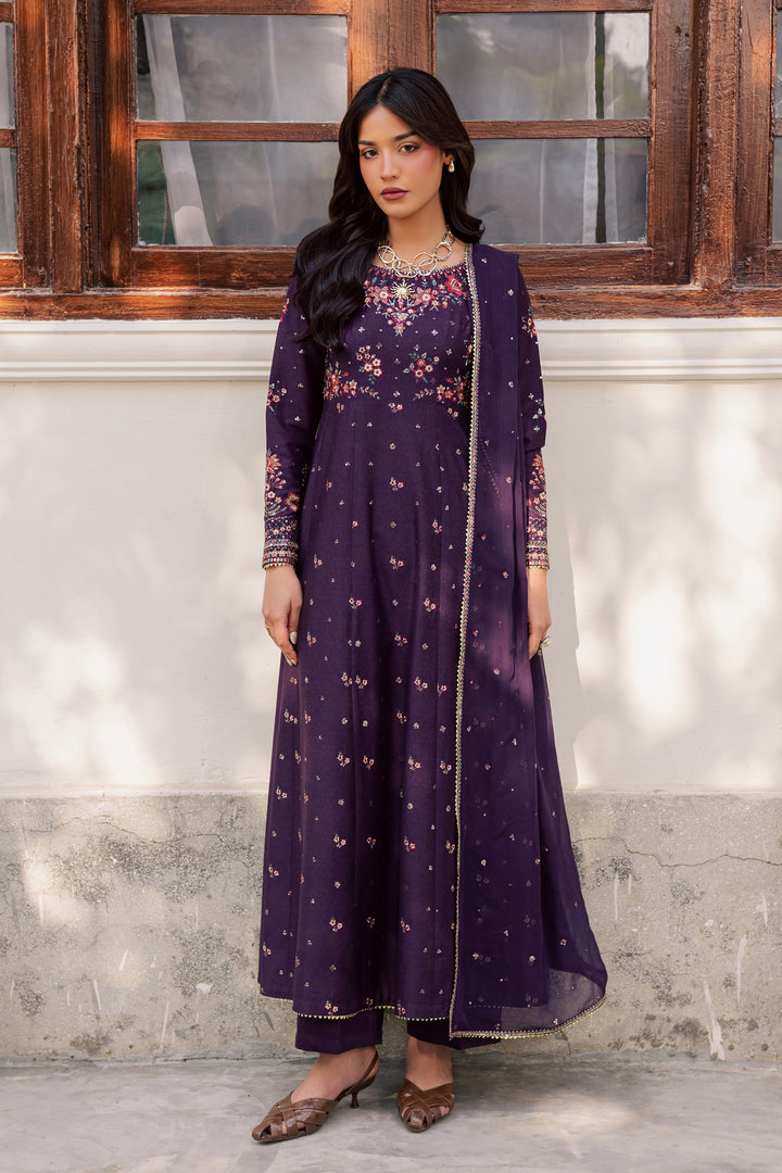 Purple Berry 3Pc - Embroidered Karandi Dress