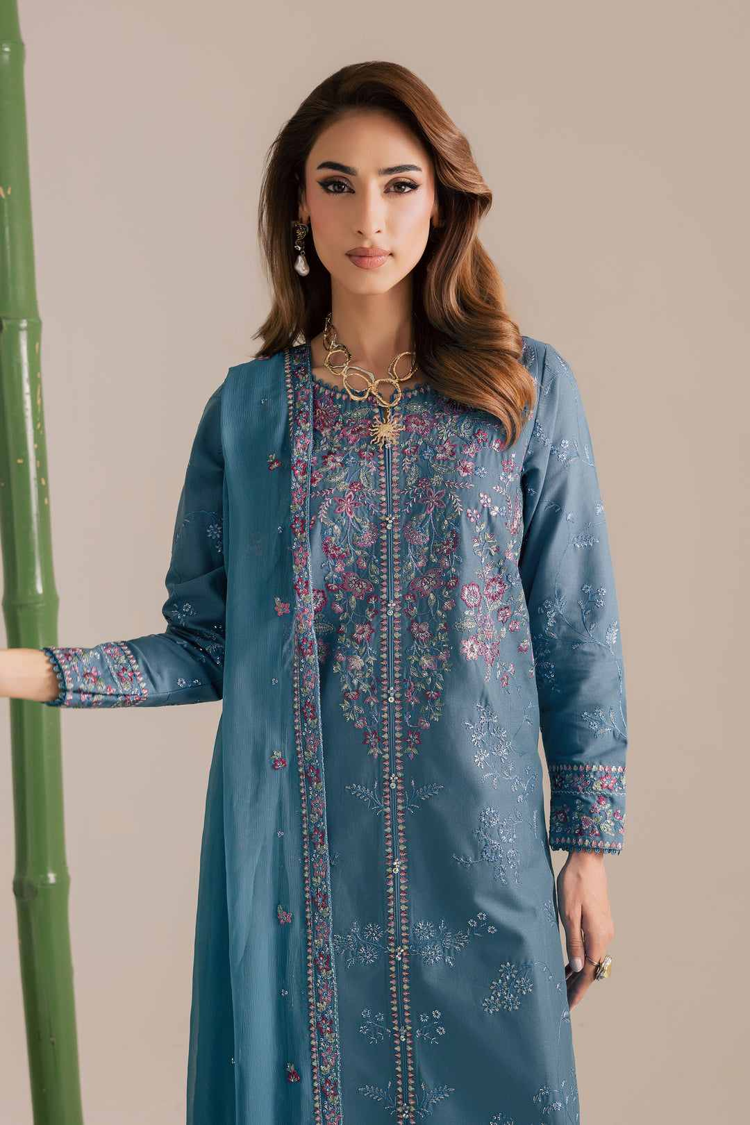 Blue Kaavish 3Pc - Embroidered Khaddar Dress