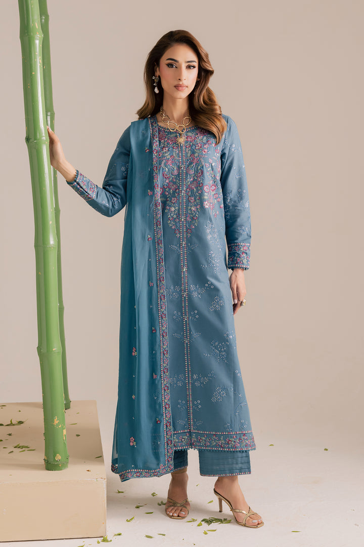 Blue Kaavish 3Pc - Embroidered Khaddar Dress