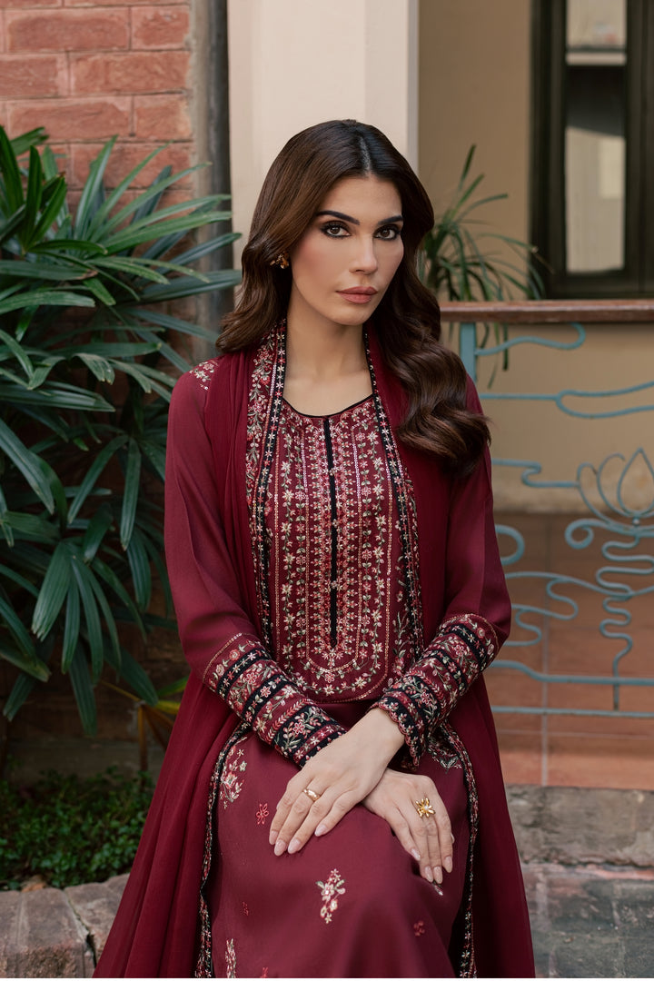 Maroon Nihal 3Pc - Embroidered Khaddar Pret