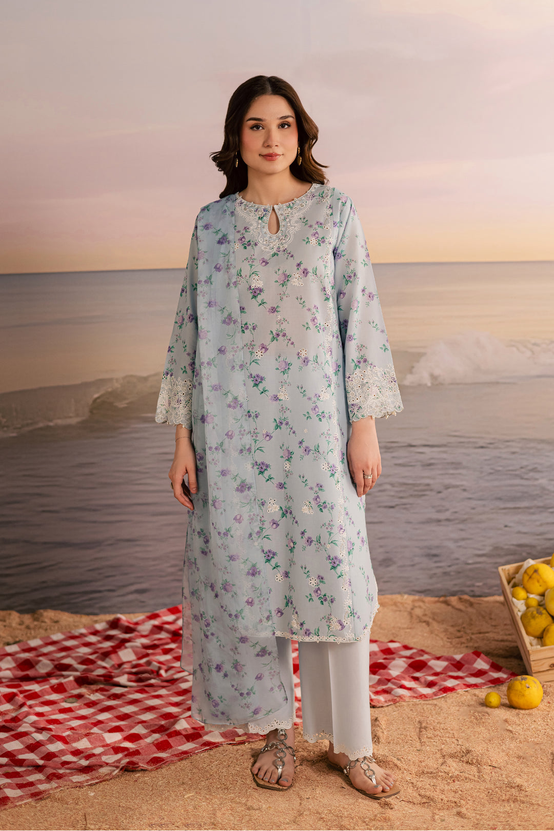 Blue Raima 3Pc - Printed Lawn Dress