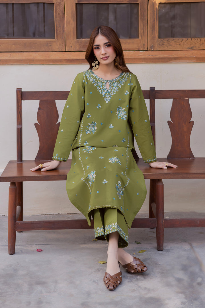 Green Rosa 2Pc - Embroidered Khaddar Dress