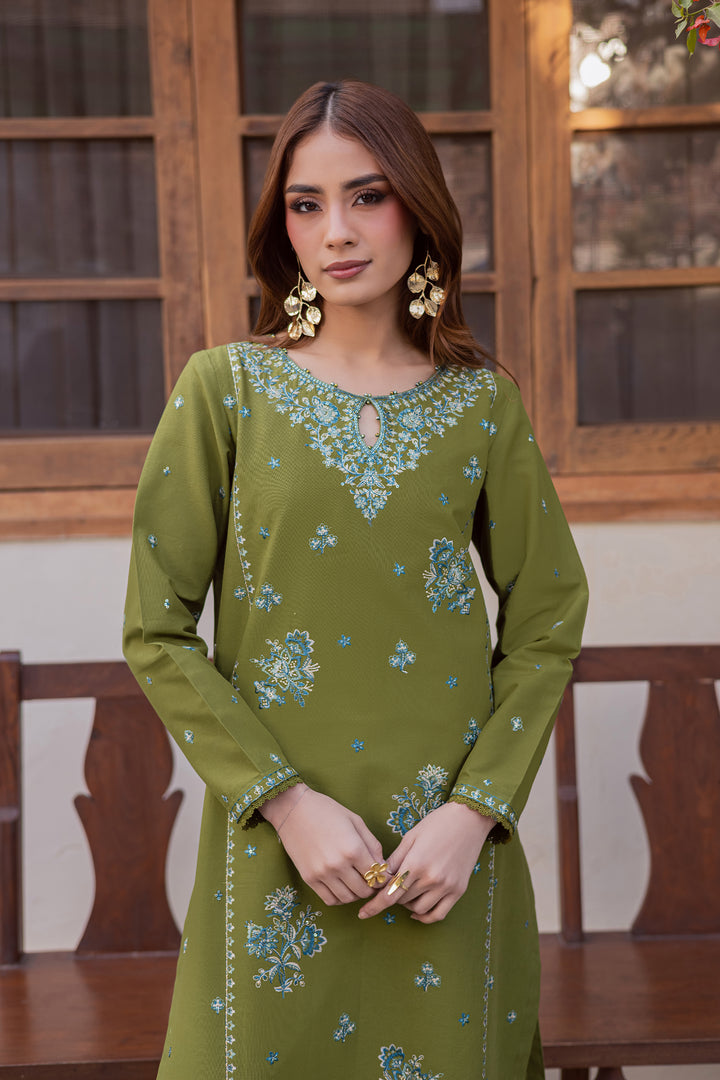 Green Rosa 2Pc - Embroidered Khaddar Dress