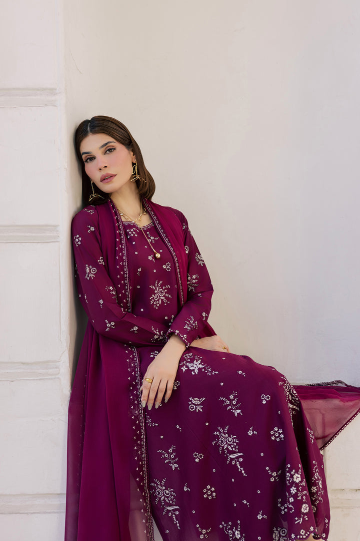 Plum Pop 3Pc - Festive Embroidered Lawn