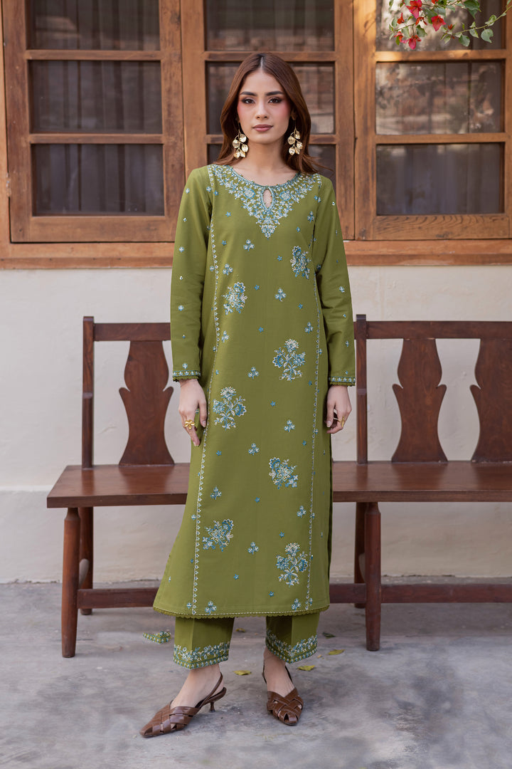 Green Rosa 2Pc - Embroidered Khaddar Dress