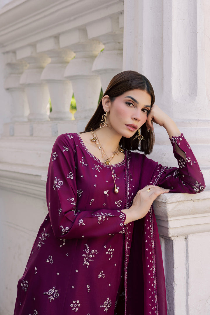 Plum Pop 3Pc - Festive Embroidered Lawn