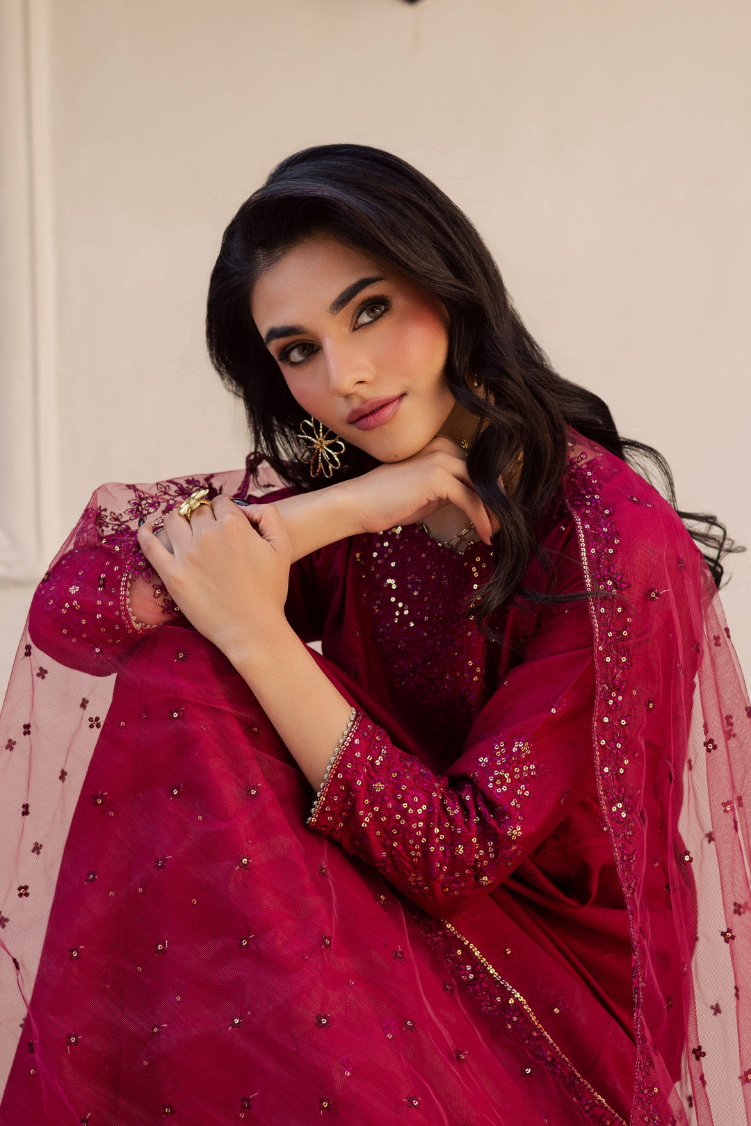 Rushan 3Pc - Embroidered Karandi Dress