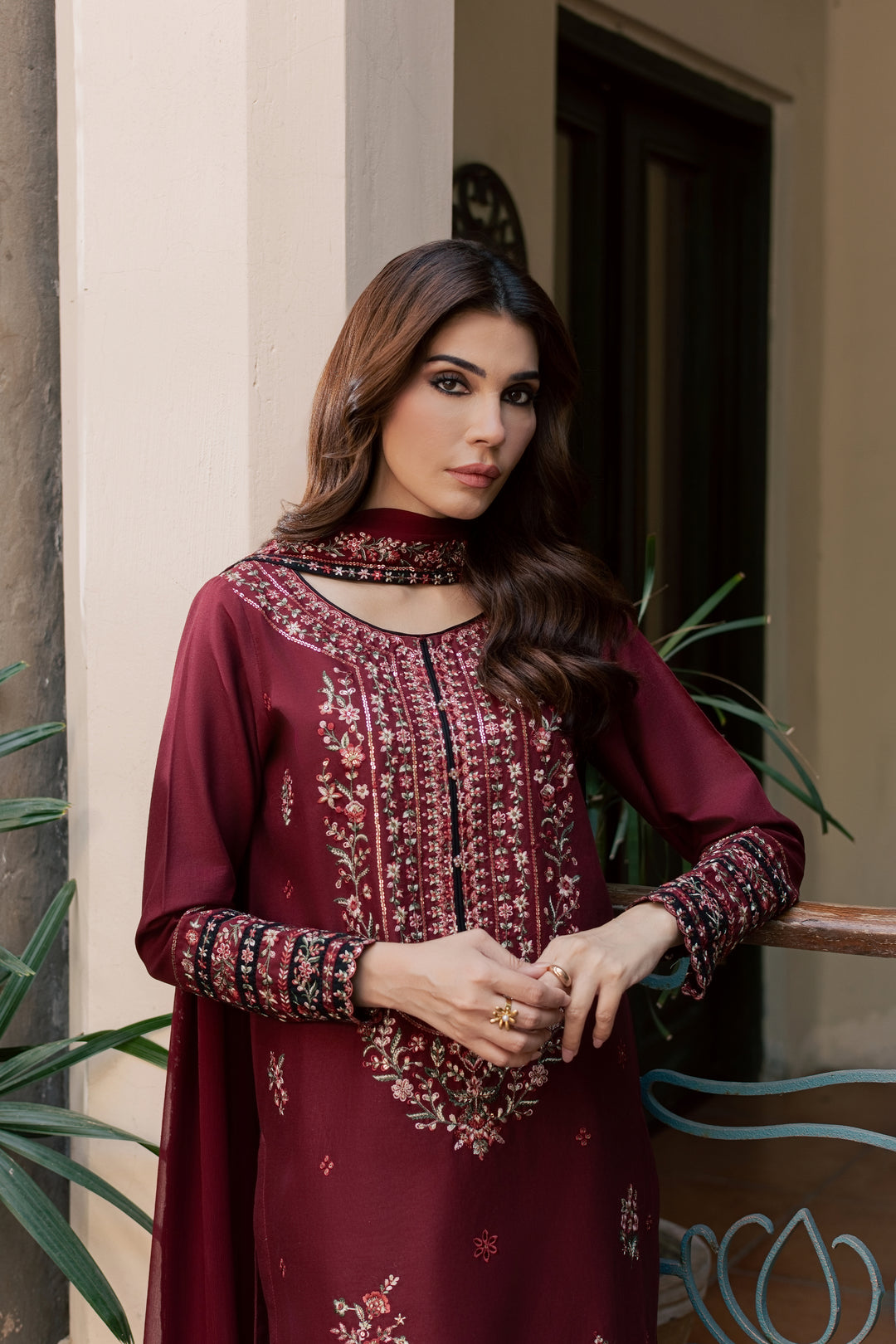 Maroon Nihal 3Pc - Embroidered Khaddar Pret