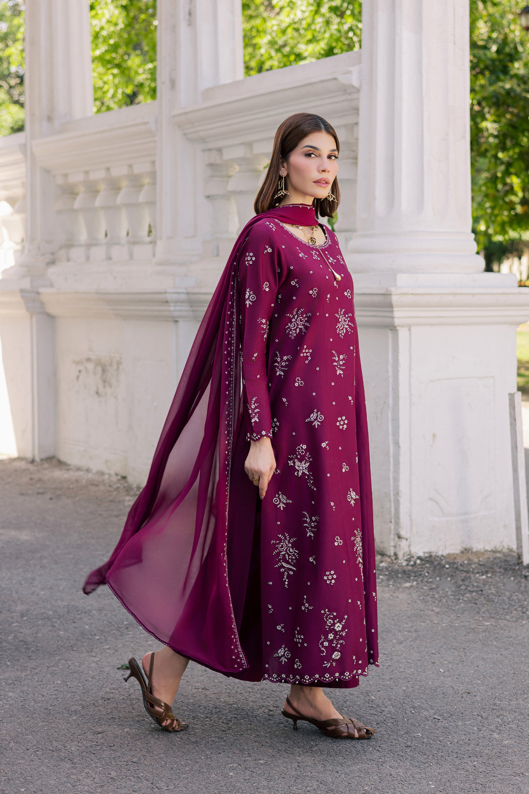 Plum Pop 3Pc - Festive Embroidered Lawn
