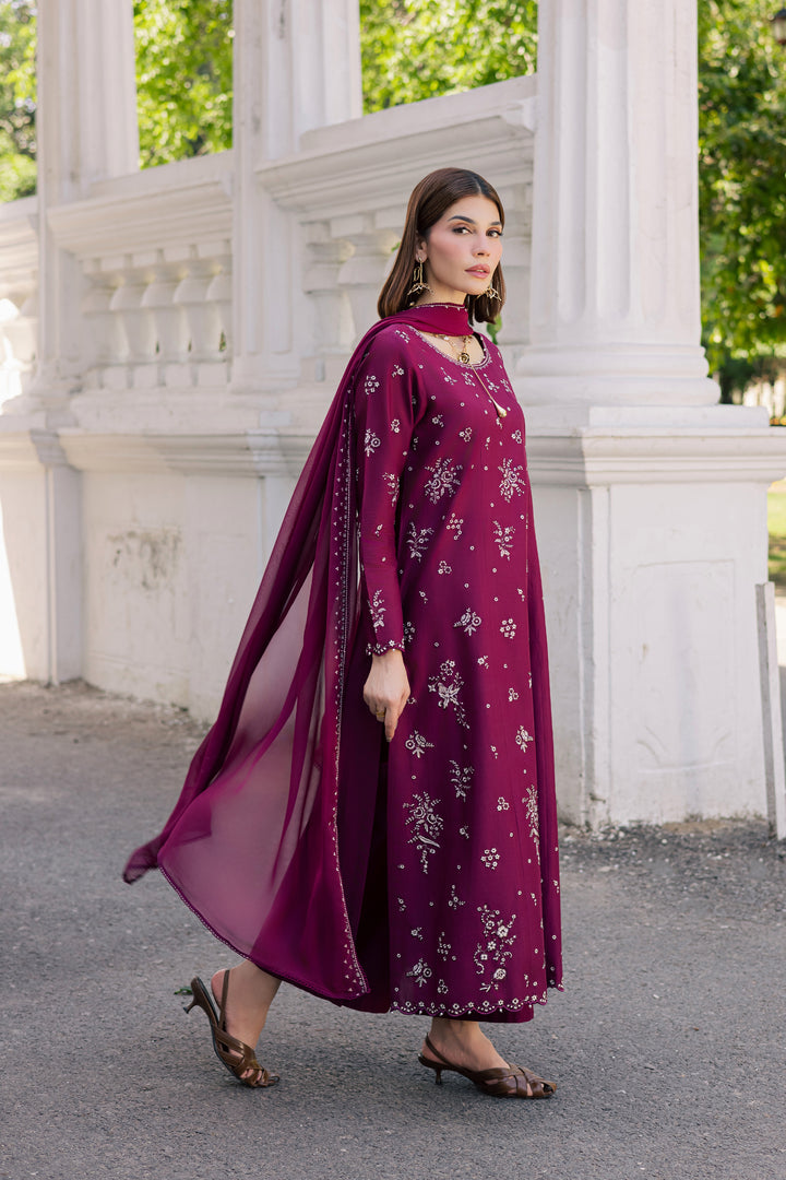 Plum Pop 3Pc - Festive Embroidered Lawn