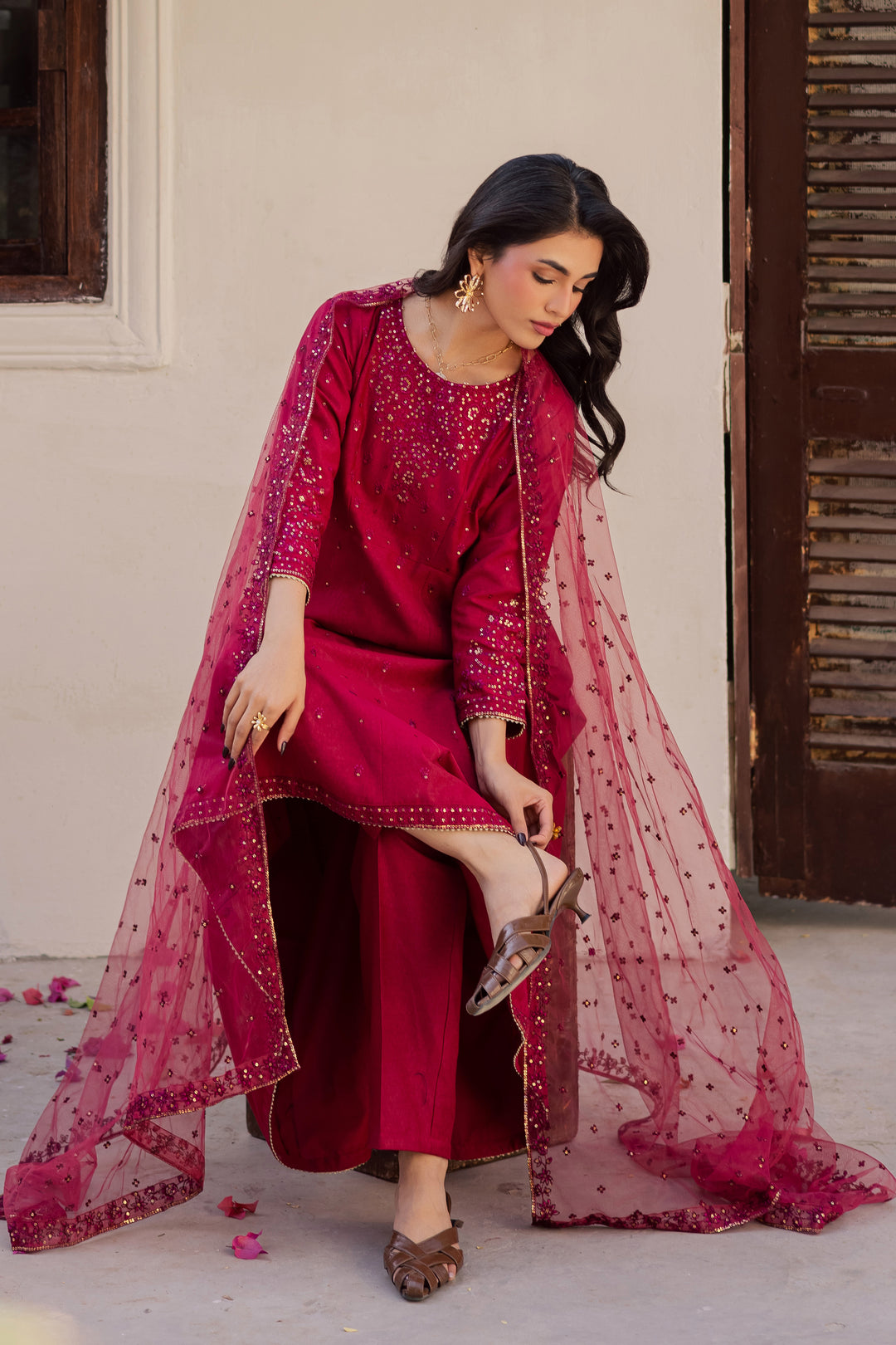 Rushan 3Pc - Embroidered Karandi Dress