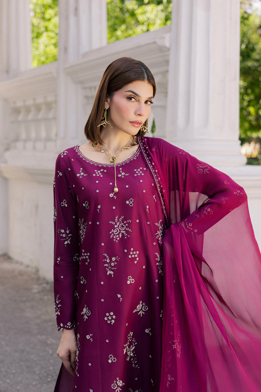 Plum Pop 3Pc - Festive Embroidered Lawn