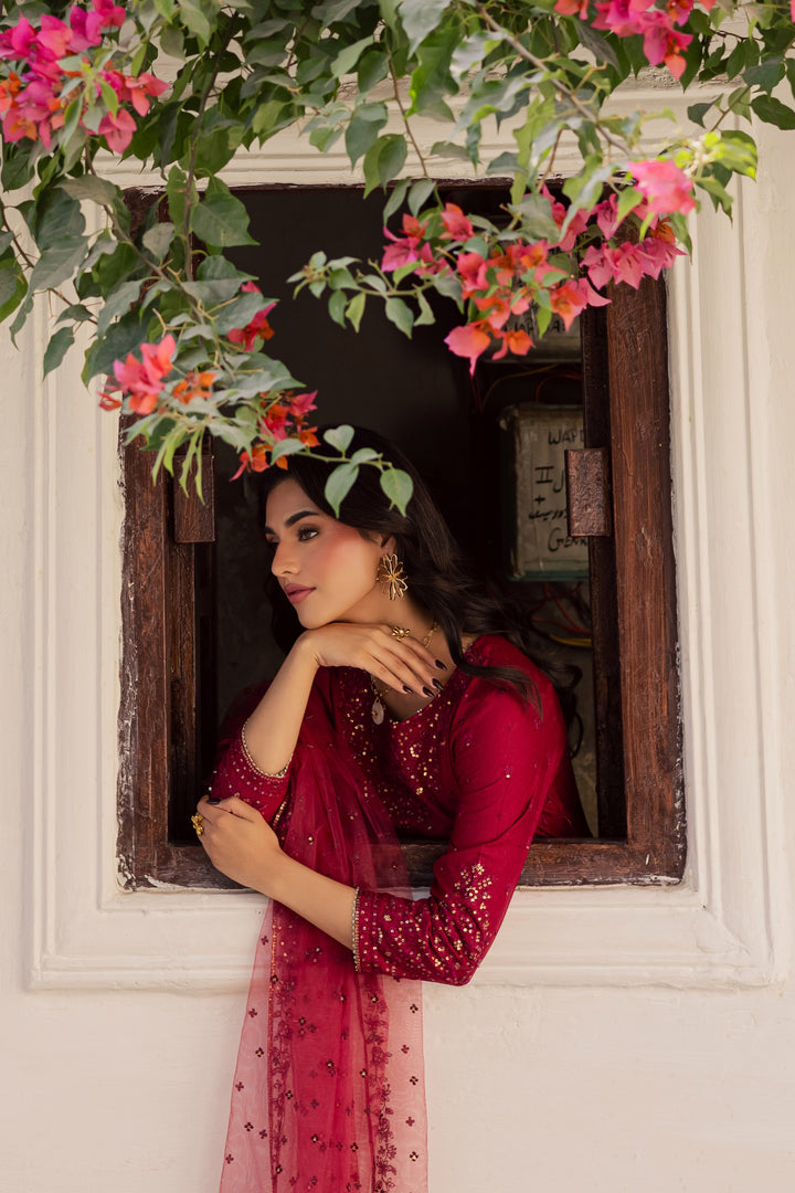 Rushan 3Pc - Embroidered Karandi Dress