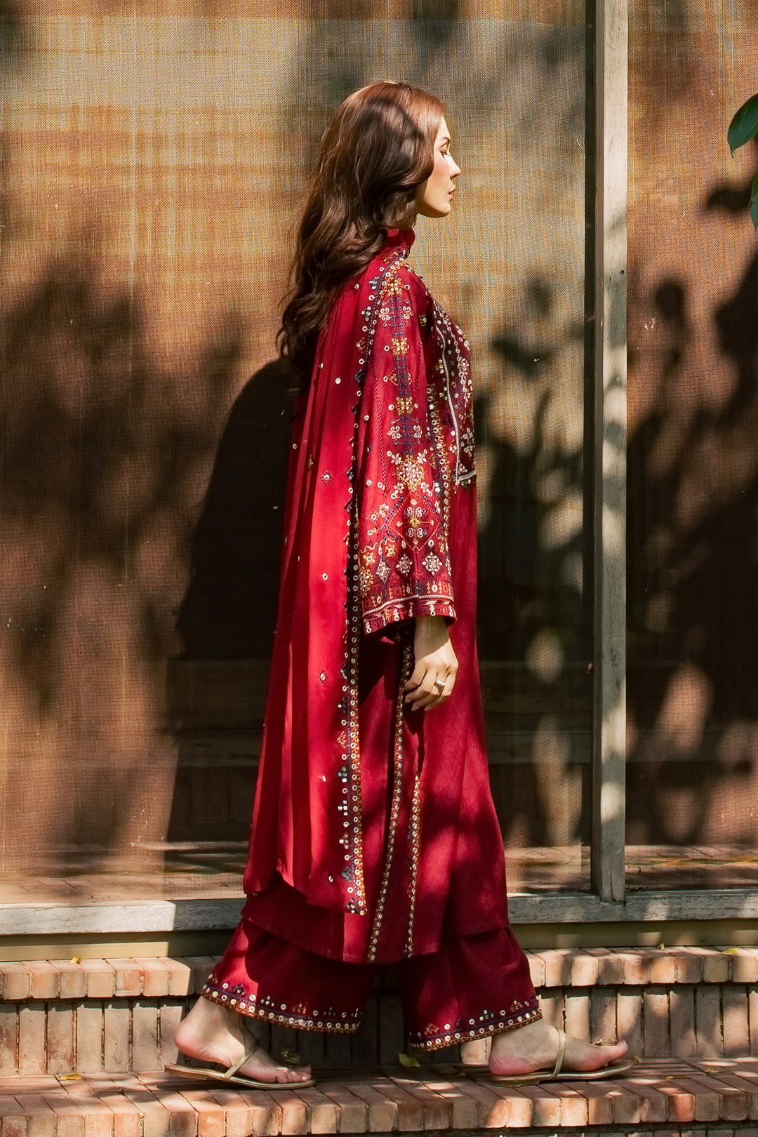 Kacho 3Pc - Embroidered Karandi Pret