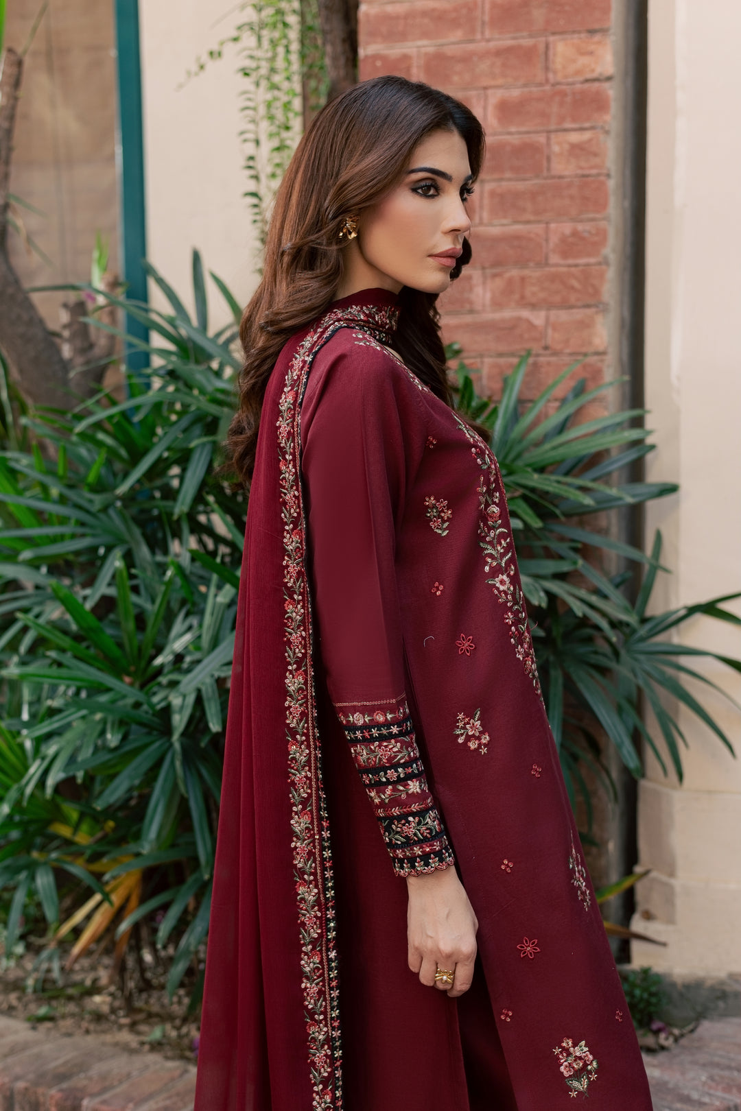Maroon Nihal 3Pc - Embroidered Khaddar Pret