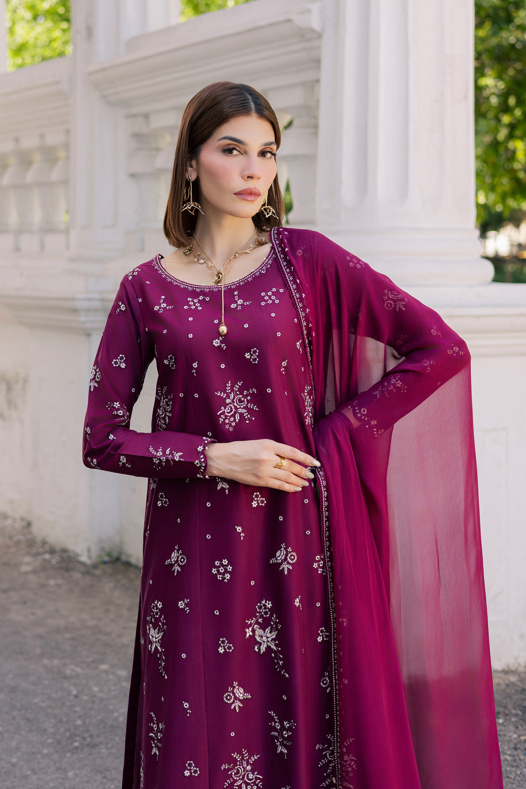 Plum Pop 3Pc - Festive Embroidered Lawn