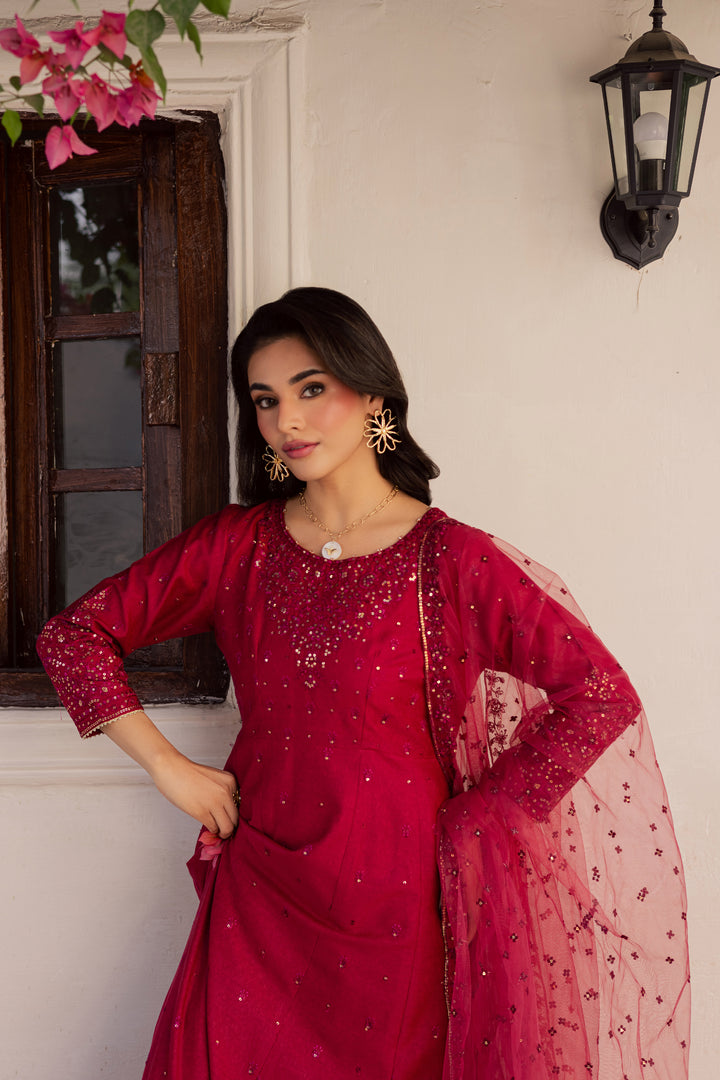 Rushan 3Pc - Embroidered Karandi Dress
