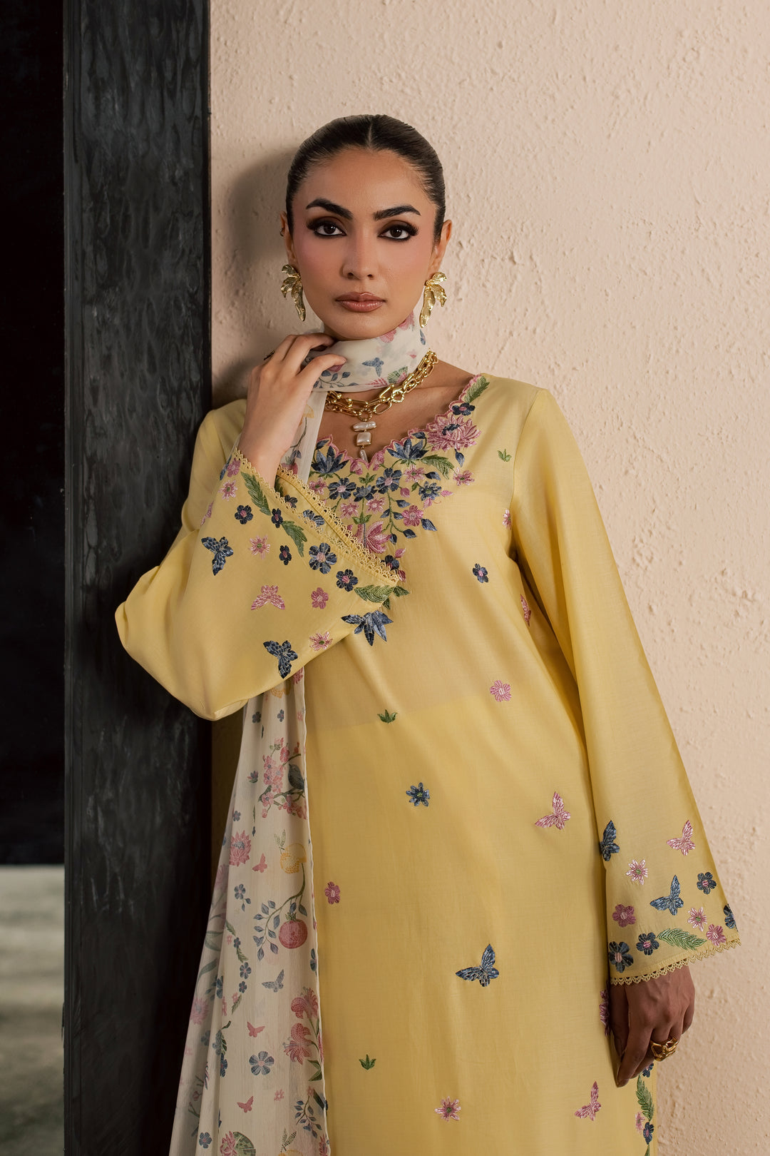 Custard 3Pc - Embroidered Lawn Dress