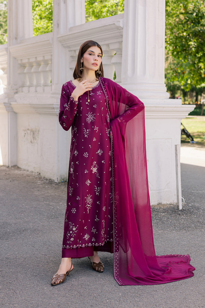 Plum Pop 3Pc - Festive Embroidered Lawn