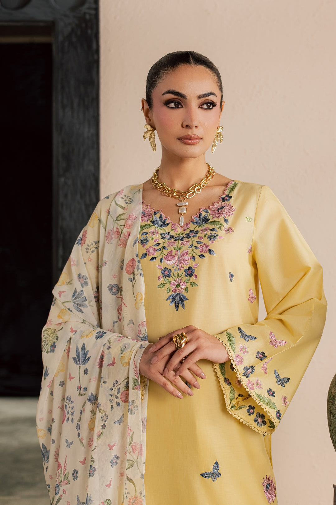 Custard 3Pc - Embroidered Lawn Dress