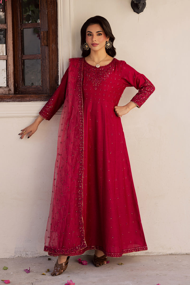 Rushan 3Pc - Embroidered Karandi Dress