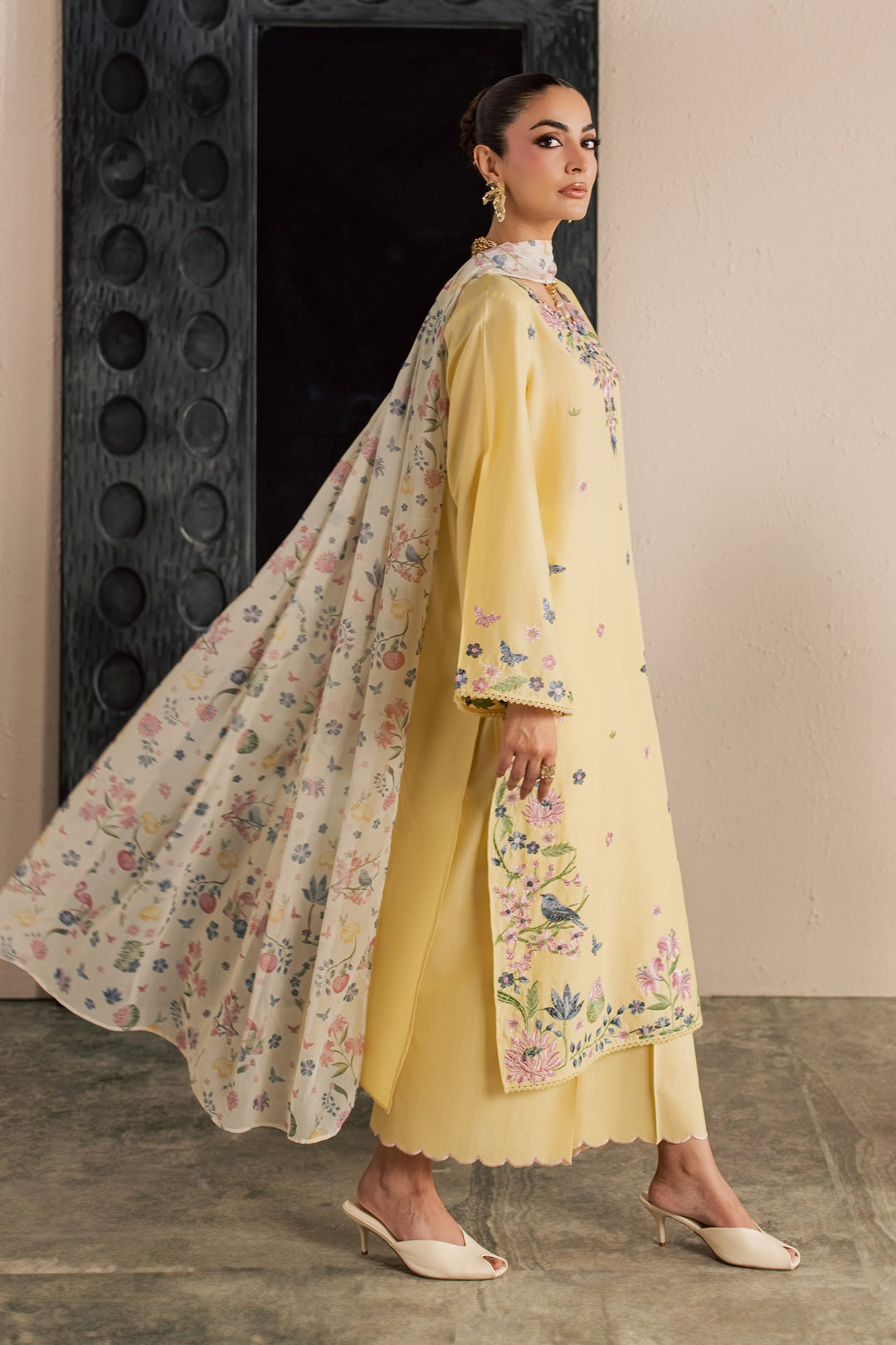 Custard 3Pc - Embroidered Lawn Dress