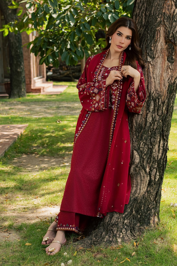 Kacho 3Pc - Embroidered Karandi Pret