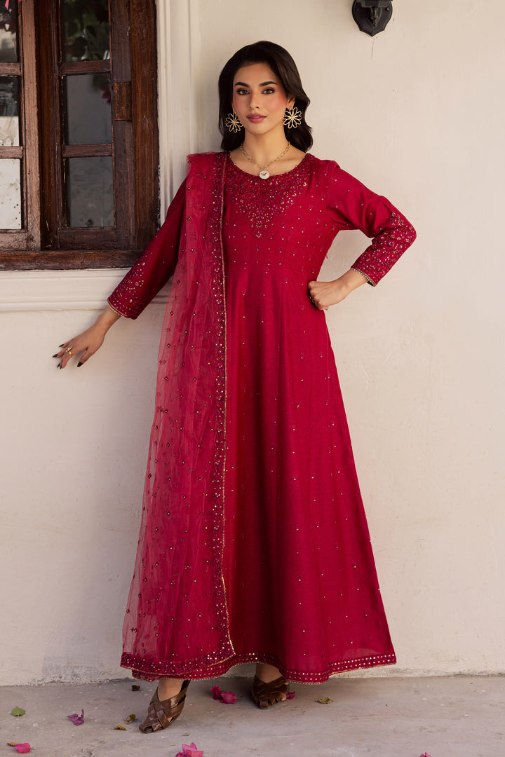 Rushan 3Pc - Embroidered Karandi Dress