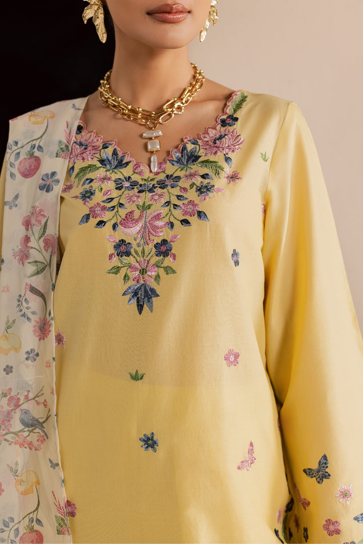 Custard 3Pc - Embroidered Lawn Dress