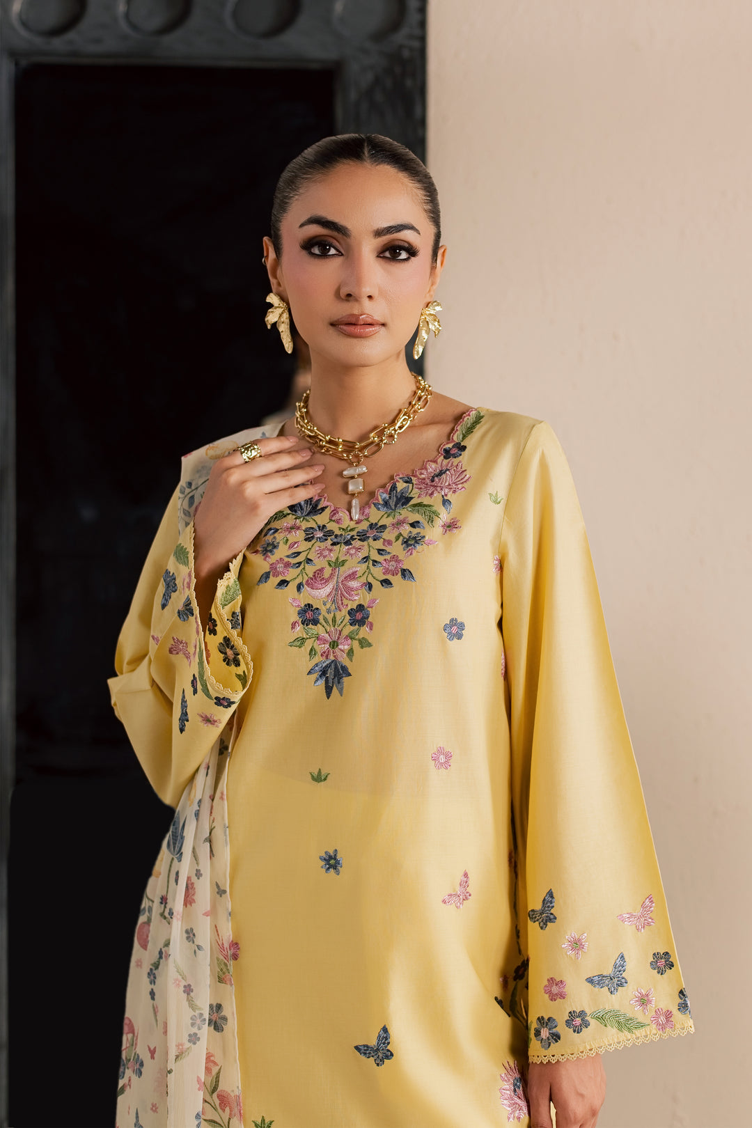 Custard 3Pc - Embroidered Lawn Dress