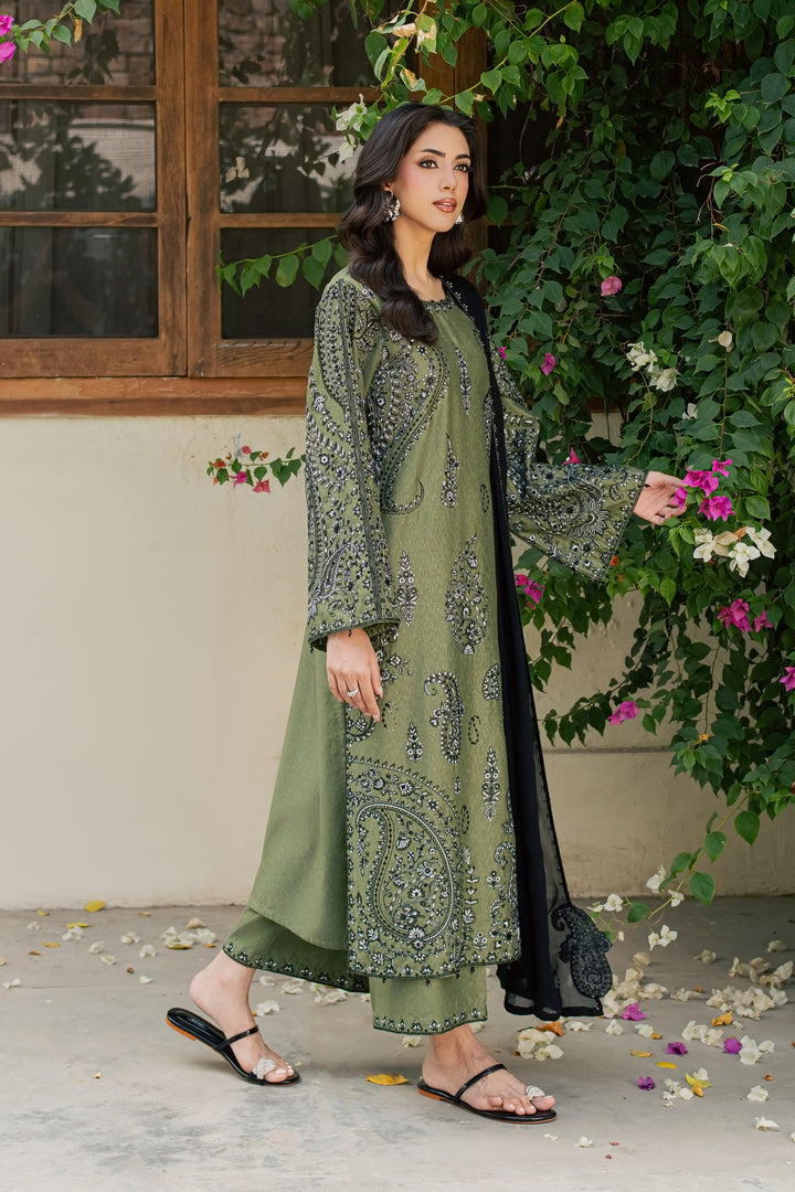 Marwa 3Pc - Embroidered Karandi Pret