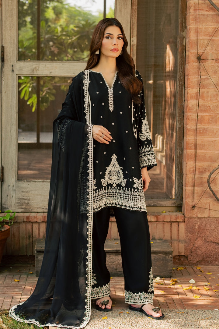 Black Arwa 3Pc - Embroidered Karandi Pret