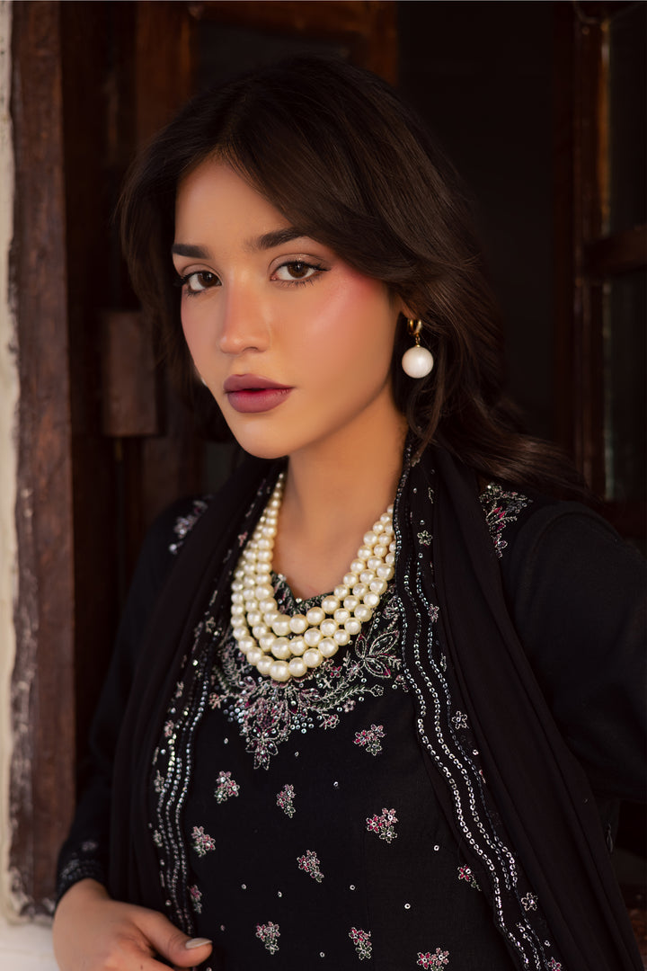 Black Mastani 3Pc - Embroidered Karandi Dress