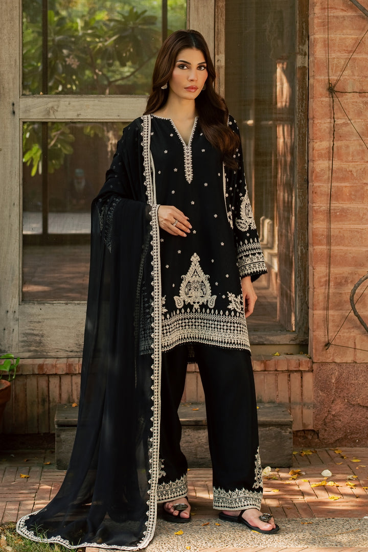 Black Arwa 3Pc - Embroidered Karandi Pret