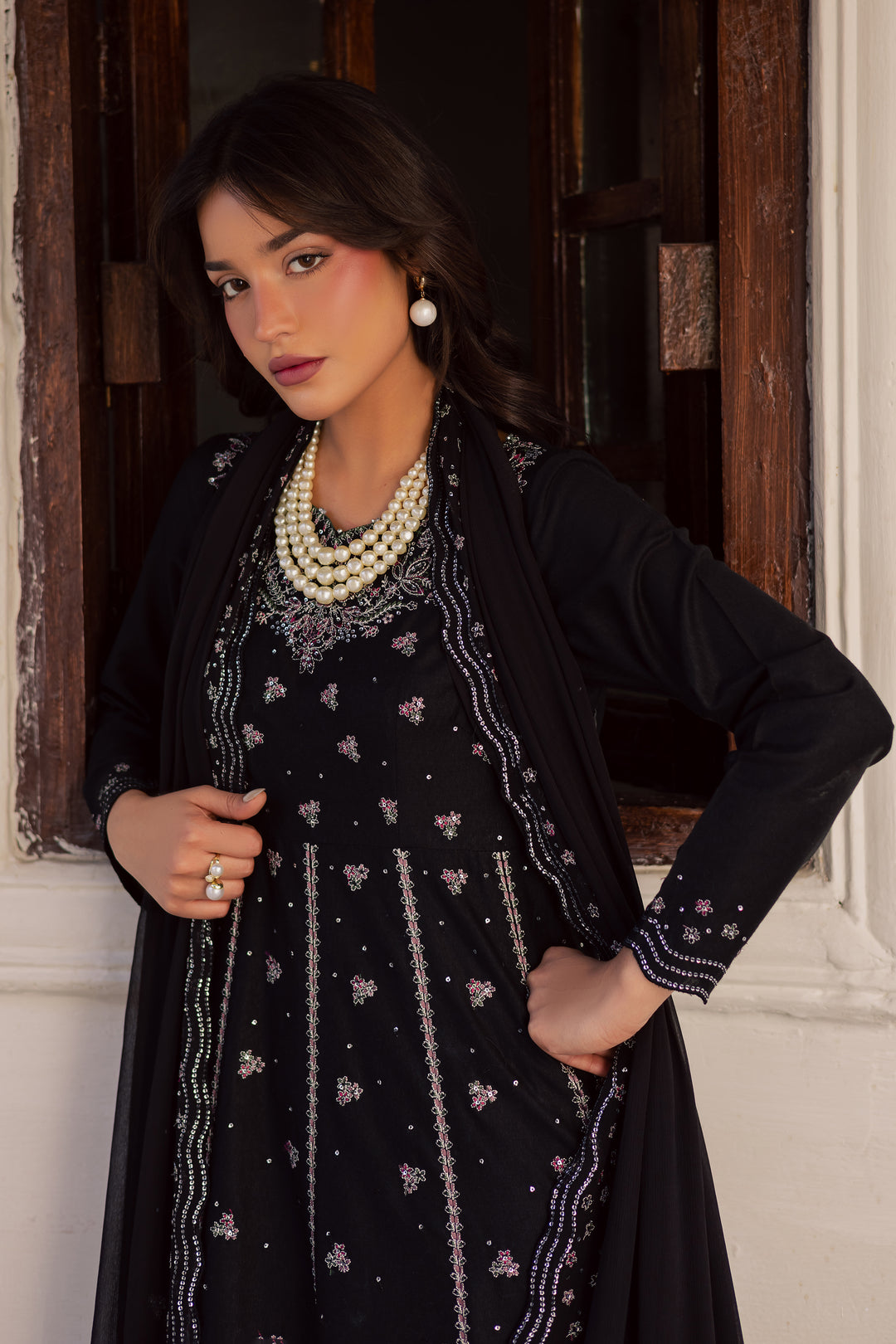 Black Mastani 3Pc - Embroidered Karandi Dress