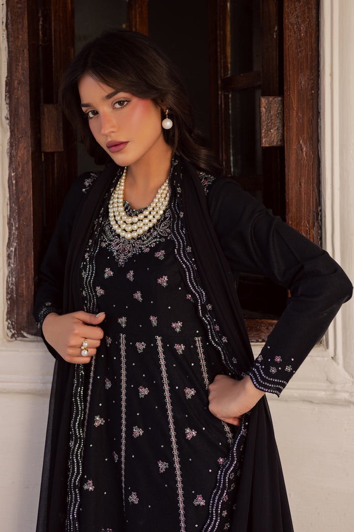 Black Mastani 3Pc - Embroidered Karandi Dress