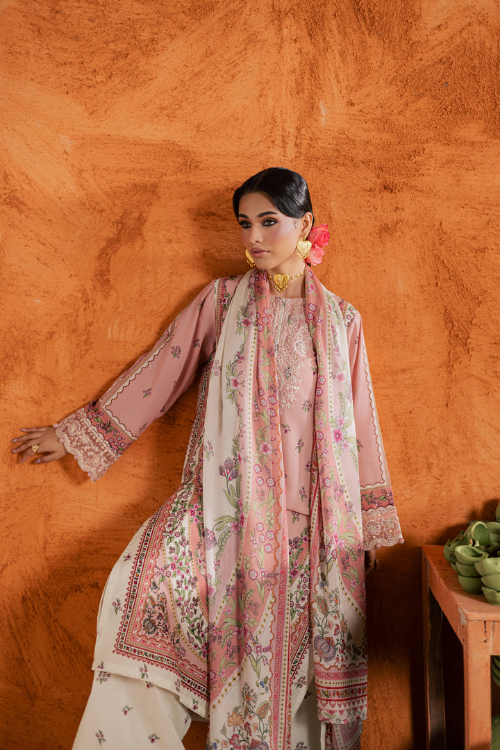 Dusty Peach 3Pc - Printed Lawn Dress
