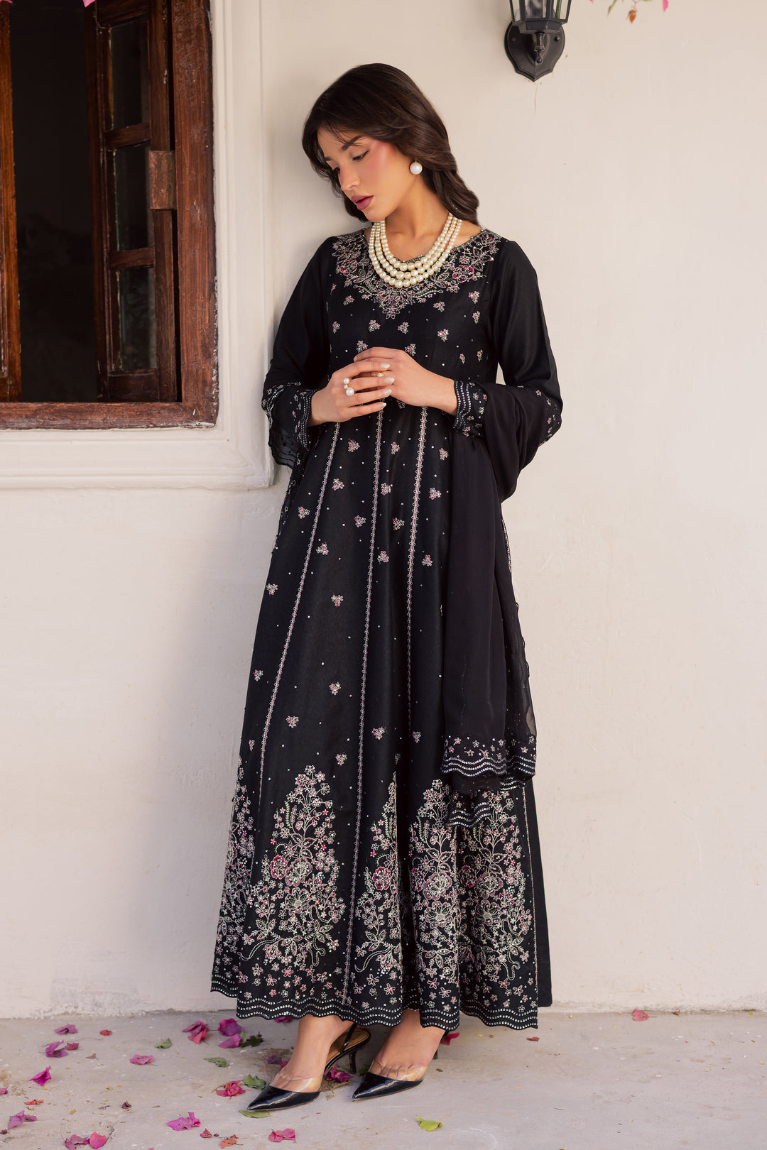 Black Mastani 3Pc - Embroidered Karandi Dress
