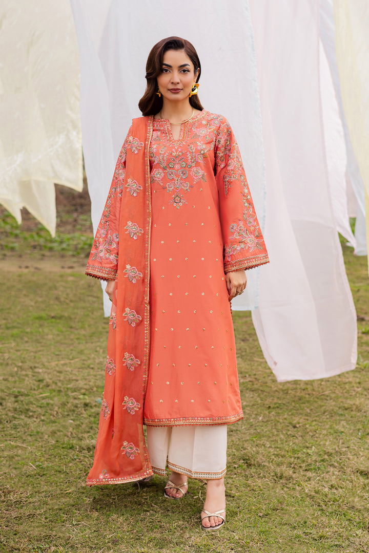 Burnt Orange 3Pc - Festive Embroidered Lawn