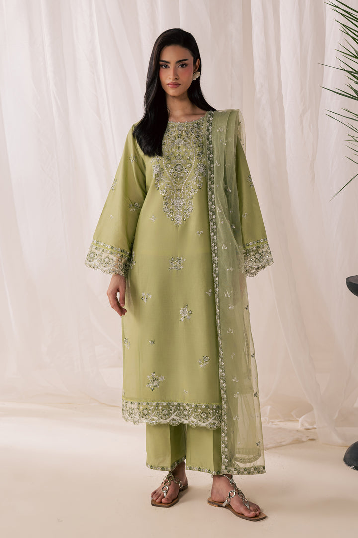 Olive Vasl 3Pc - Luxury Embroidered Lawn