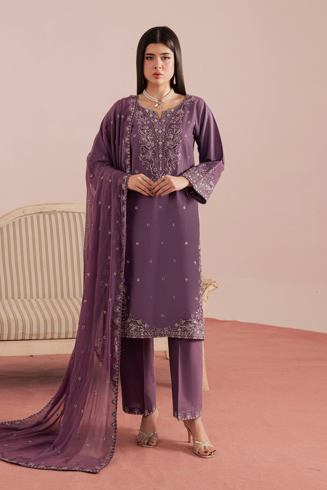 Deraya 3Pc - Embroidered Khaddar Dress